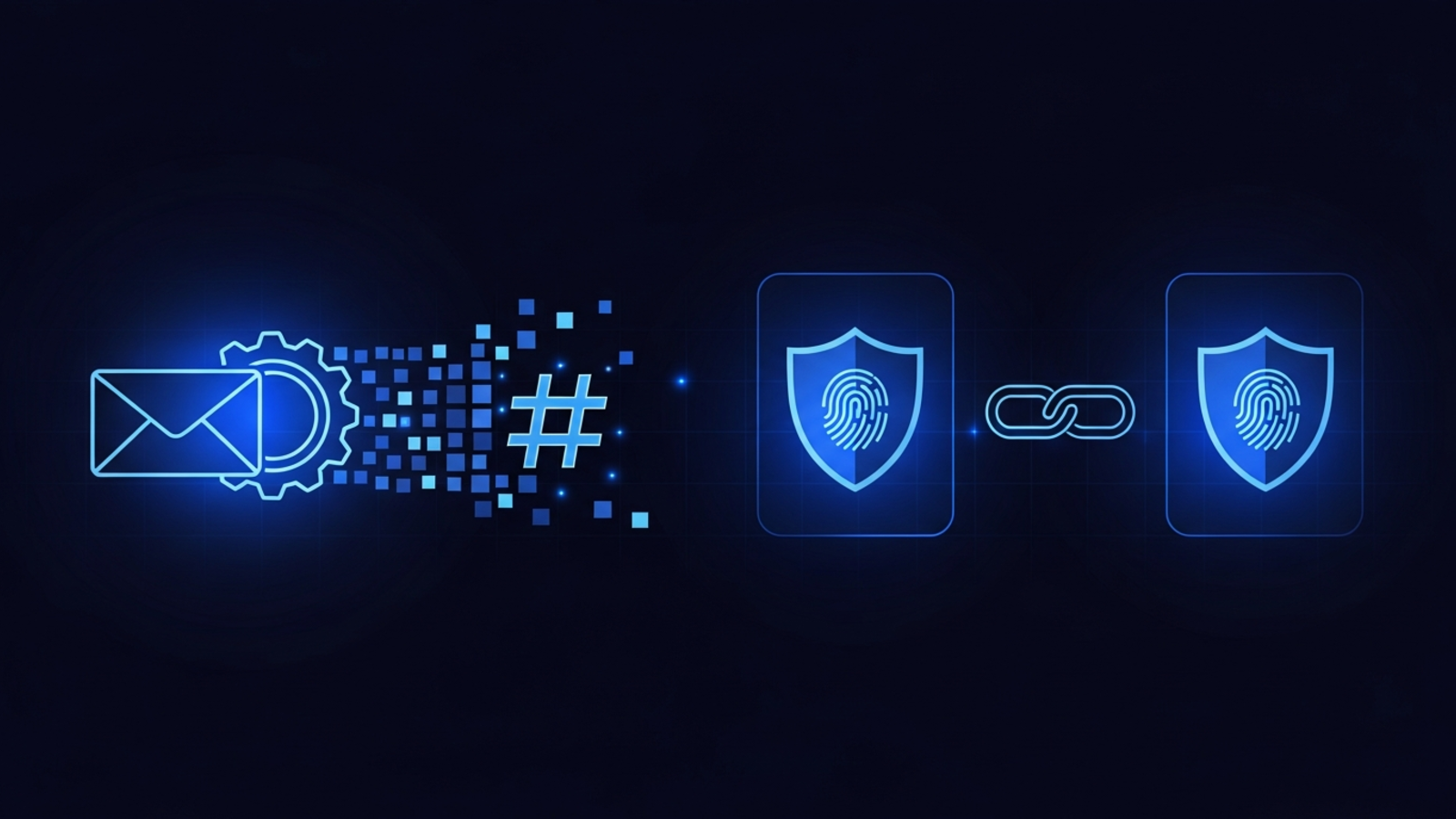 Hashed email matching: an email address is run through a hashing function into a scrambled hash, letting two separate, privacy-safe systems recognize the same person via matching fingerprints without sharing the raw address.